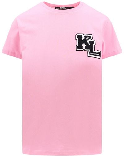 Karl Lagerfeld T-shirt in cotone organico con logo frontale - Rosa