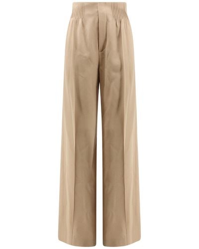 Chloé Wide-Leg Smocked Trousers - Natural