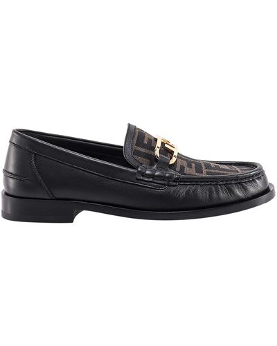 Fendi Mocassino o'lock in pelle e tessuto jacquard - Nero