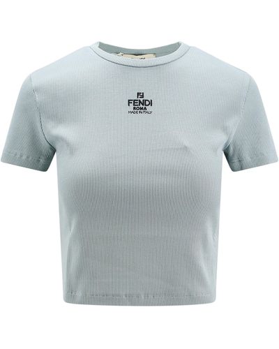 Fendi T-shirt in cotone con logo frontale - Blu