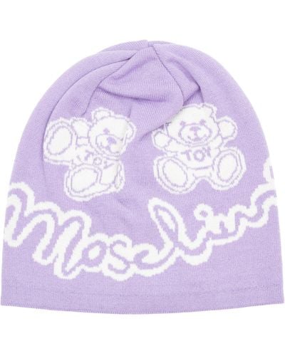 Moschino Teddy Bear Wool Beanie - Purple