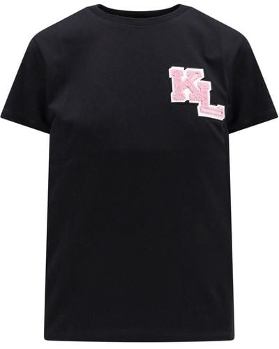 Karl Lagerfeld T-shirt in cotone organico con logo frontale - Nero