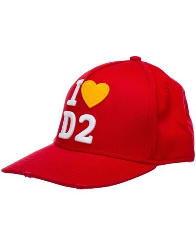 DSquared² Dsqua2 I Love D2 Cotton Baseball Cap - Red