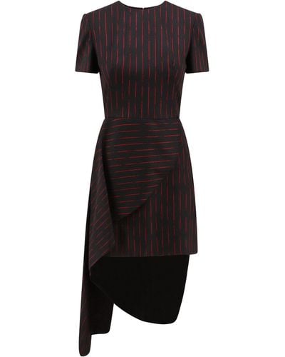 Alexander McQueen Asymmetric Pinstripe Wool Midi Dress - Black