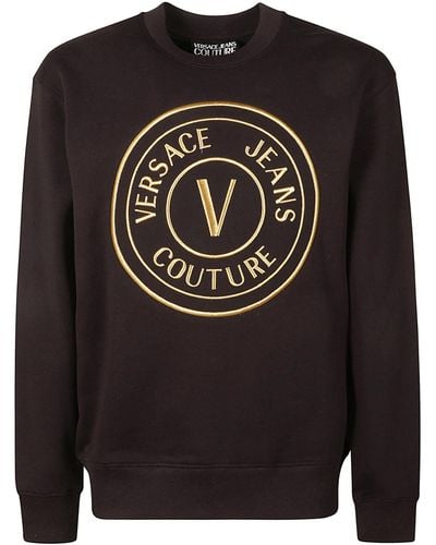Versace Logo Embroidered Rib Sweatshirt - Black