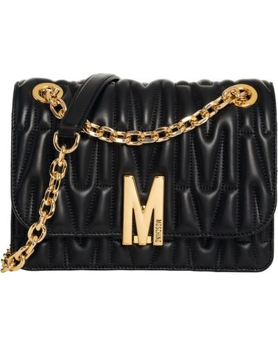 Moschino M Leather Shoulder Bag - Black