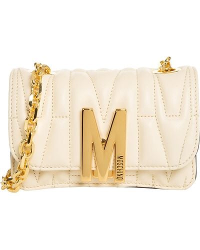 Moschino M Leather Crossbody Bag - Natural