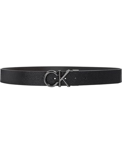 Calvin Klein Belt Metal Bombe 3.5 Cm Leather - Black