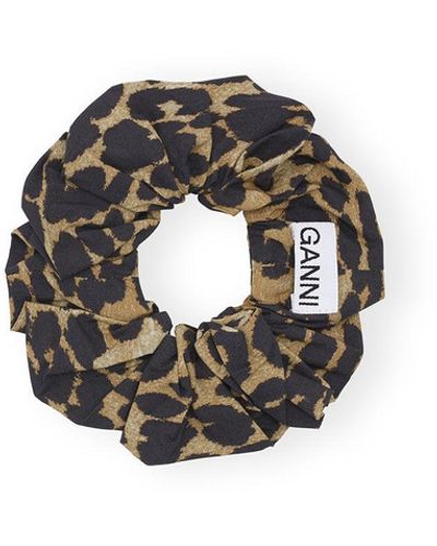 Ganni Leopard Cotton Scrunchie - Schwarz
