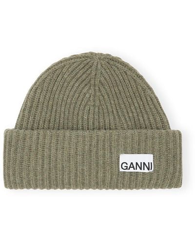 Ganni Oversized Wool Rib Knit Mütze - Grün