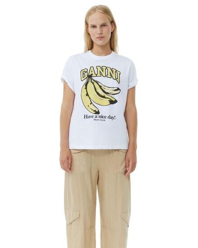Ganni White Relaxed Banana T-shirt - Multicolor