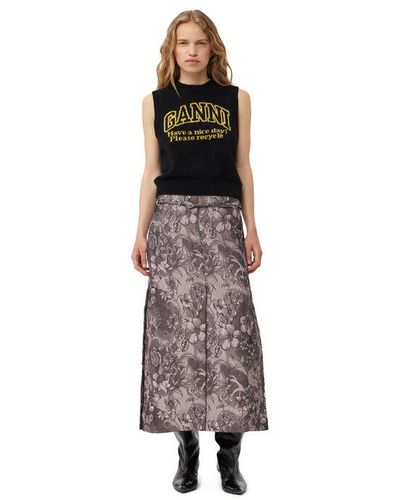 Ganni Rippled Jacquard Long Slit Skirt - Multicolor
