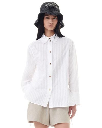 Ganni White Tonal Stripe Oversized Shirt