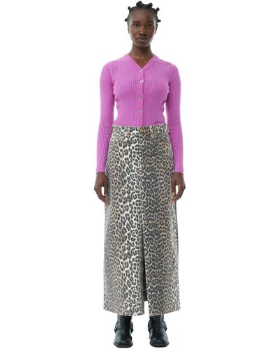 Ganni Denim Maxi Slit Skirt - Purple
