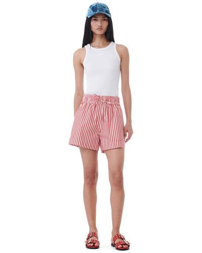 Ganni Red Stripe Cotton Shorts