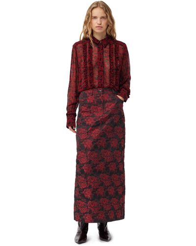 Ganni Red Botanical Jacquard Long Skirt
