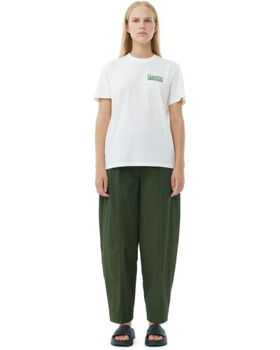 Ganni Pantalon Green Cotton Crepe Elasticated Curve - Vert