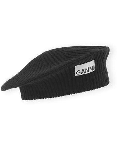 Ganni Recycled Wool Beret Black One Size