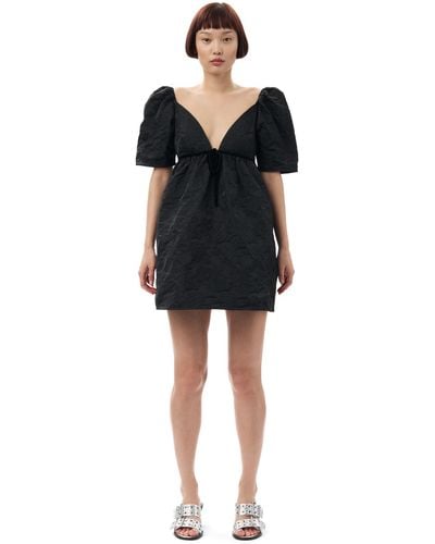 Ganni Black Botanical Jacquard Mini Dress Size 4 Polyamide/polyester