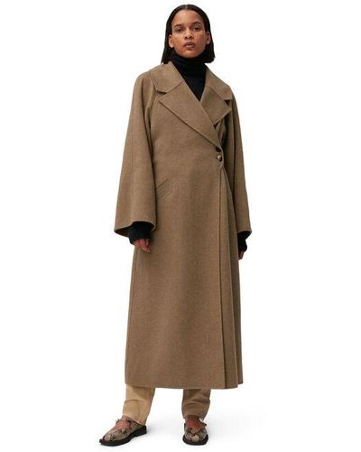 Ganni Recycled Long Wrap Wool Coat - Multicolor