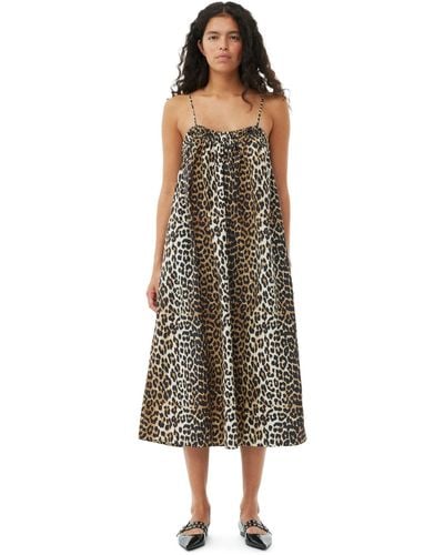 Ganni Leopard Midi Strap Kleid - Mehrfarbig