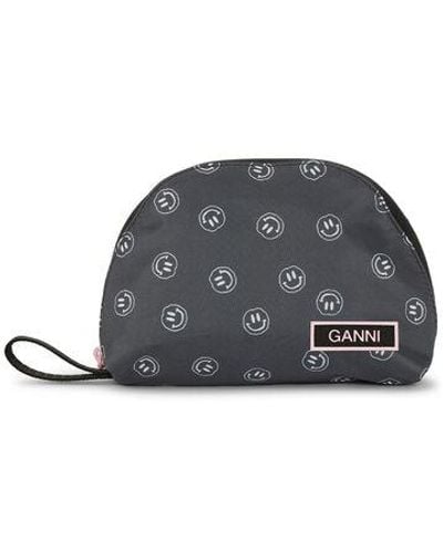 Ganni Mini Smiley Face Printed Makeup Bag - Gray