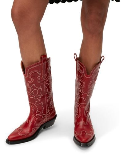 Ganni Mid Shaft Embroidered Western Boot