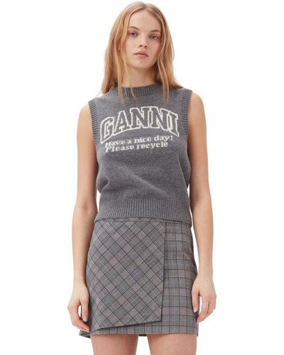 Ganni Gray Graphic Wool Vest