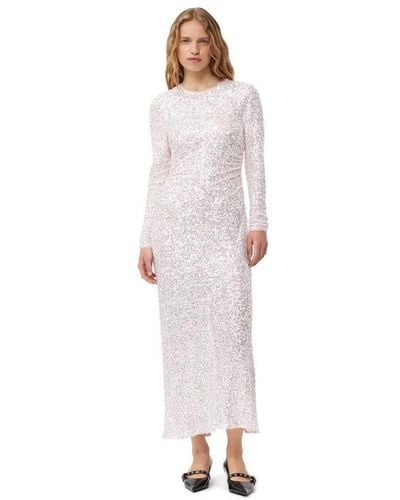 Ganni Mauve Chalk 3d Sequins Maxi Dress Size 6 Elastane/recycled Polyester - Multicolor