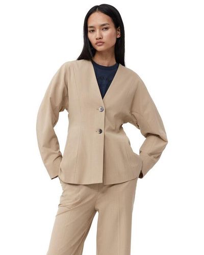 Ganni Beige Fitted Drapey Melange Blazer - Natural