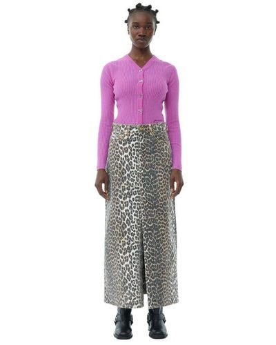 Ganni Denim Maxi Slit Skirt - Purple