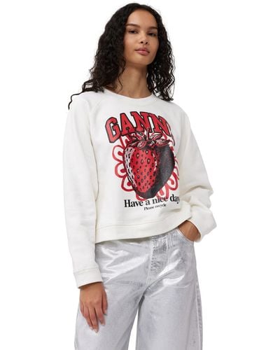 Ganni Sweat-shirt Isoli Raglan Strawberry - Blanc