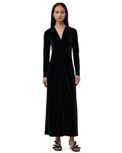 Ganni Velvet Jersey Twist Long Dress - Black