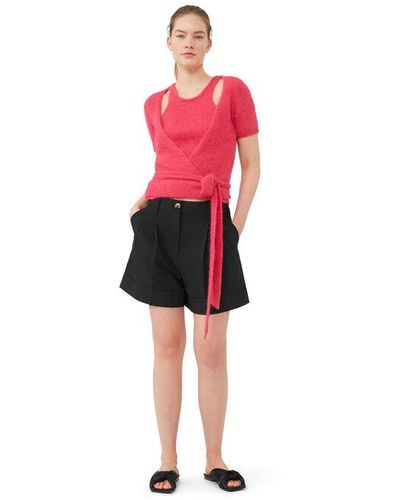Ganni Drapey Melange Shorts - Red