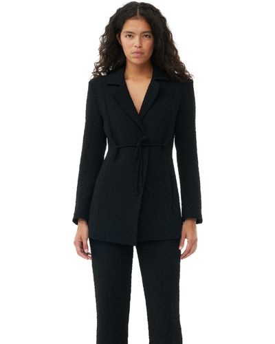 Ganni Blazer Black Textured Suiting Tie String Taille 34 Polyestere/Polyestere Recyclé - Noir