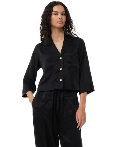 Ganni Washed-Satin-Crop-Shirt - Schwarz