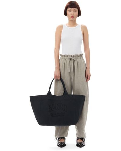 Ganni Black Oversized Canvas Tote Bag Recycled Cotton - White