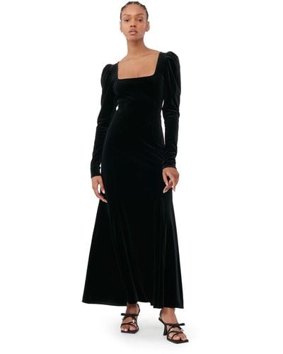 Ganni Velvet Midi Dress - Black