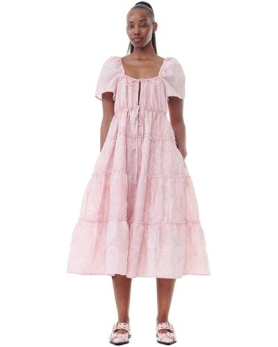 Ganni Pink Textured Cloqué Layer Kleid