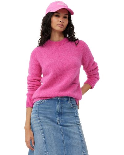 Ganni + Net Sustain Pullover Aus Einer Gebürsteten Alpakawollmischung Mit Stickerei - Pink