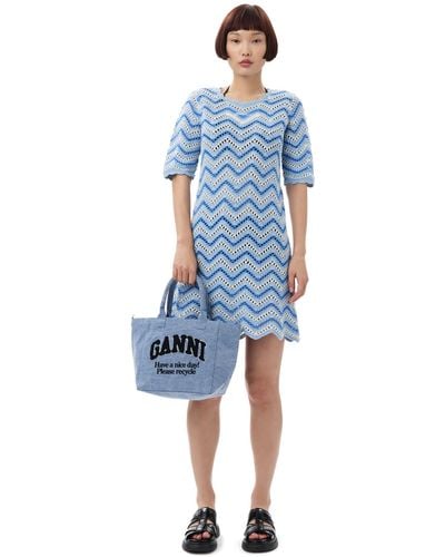 Ganni Washed Blue Small Shopper - Blau