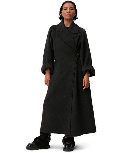 Ganni Recycled Long Wrap Wool Coat - Multicolour