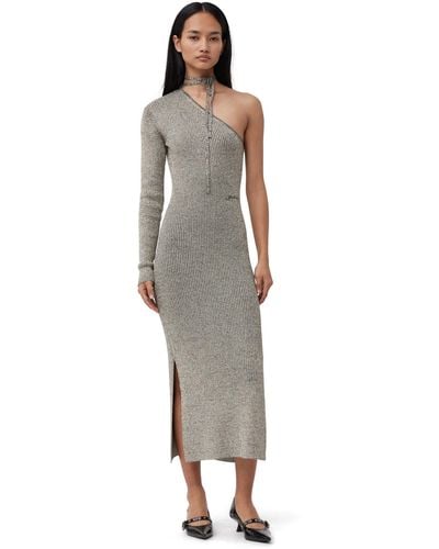 Ganni Sparkle One-sleeve Kleid - Mettallic