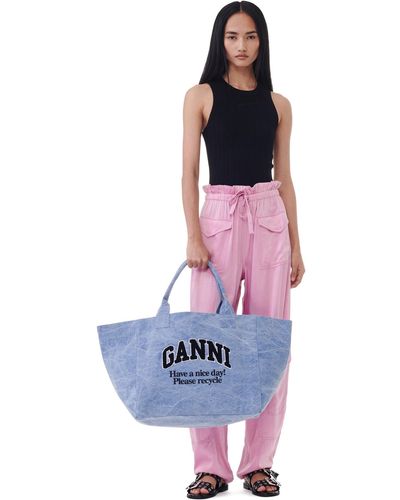 Ganni Blue Oversized Canvas Tote Bag - Mehrfarbig
