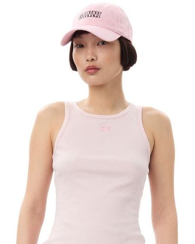 Ganni Lilac Embroidered Logo Cap - Pink