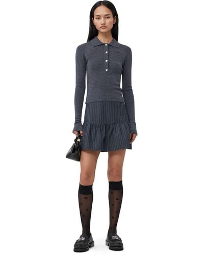 Ganni Striped Recycled-polyester-blend Mini Skirt - Grey