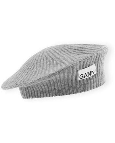 Ganni Structured Wool Blend Beret - Gray