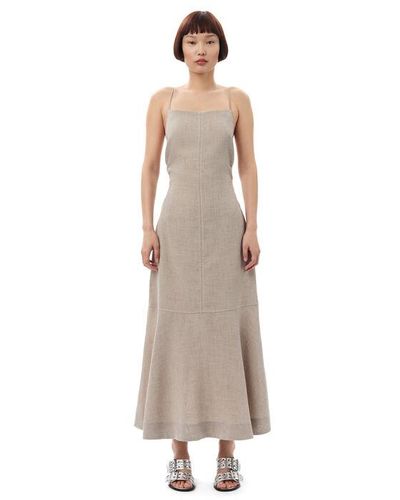 Ganni Gray Light Melange Suiting Long Dress - Natural