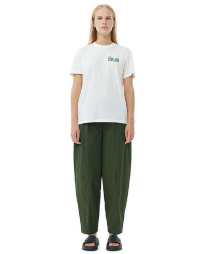 Ganni Green Cotton Crepe Elasticated Curve Pants
