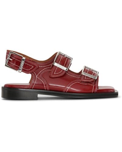 Ganni Bestickte Westernsandalen - Rot